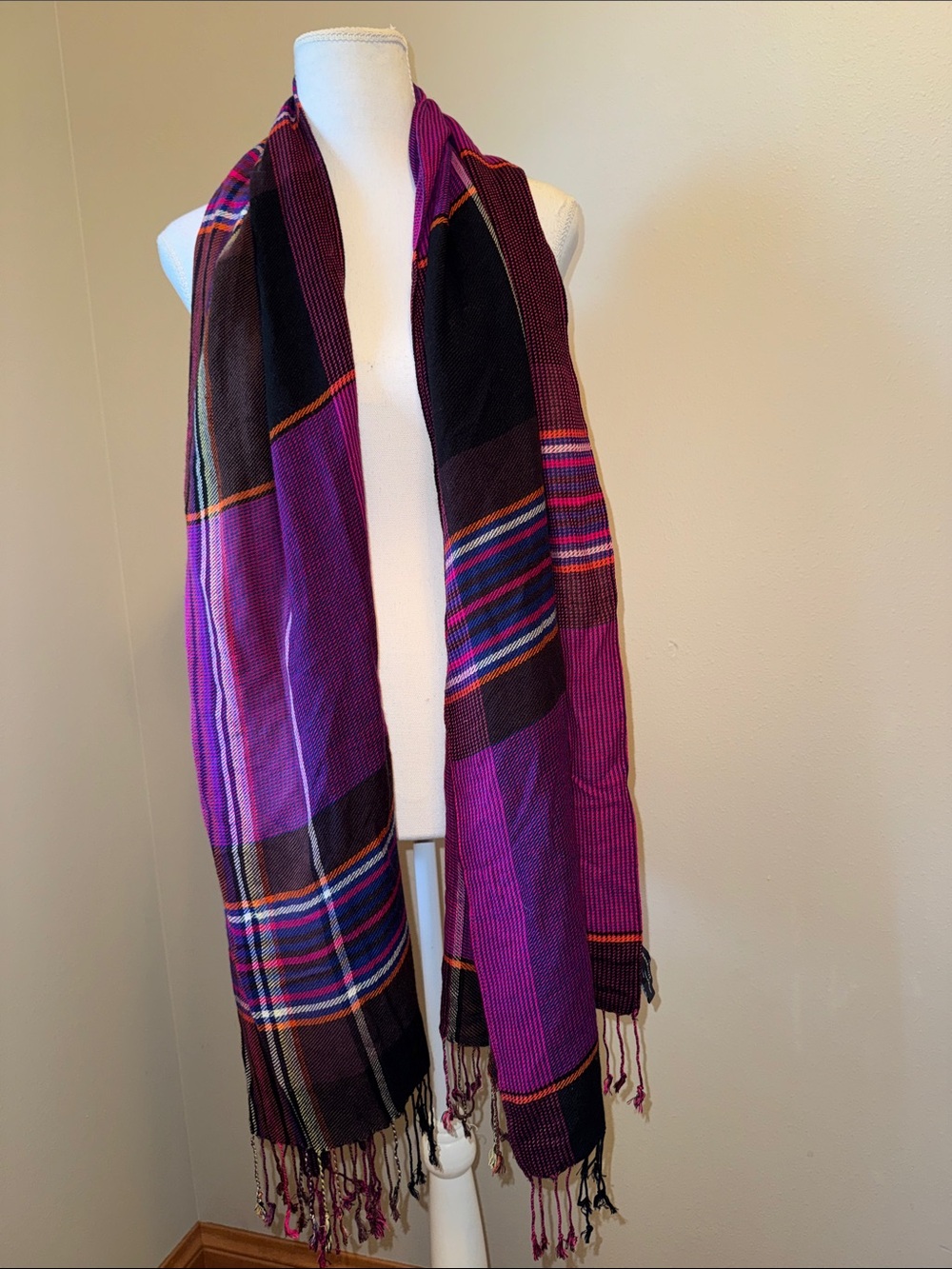 The Limited Purple Plaid Fringe Wrap Scarf